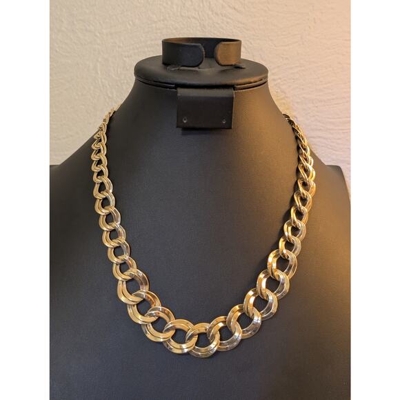 Vintage Polished Double Graduated Curb Link Necklace W/ Hook Clasp Necklace - Picture 1 of 6
